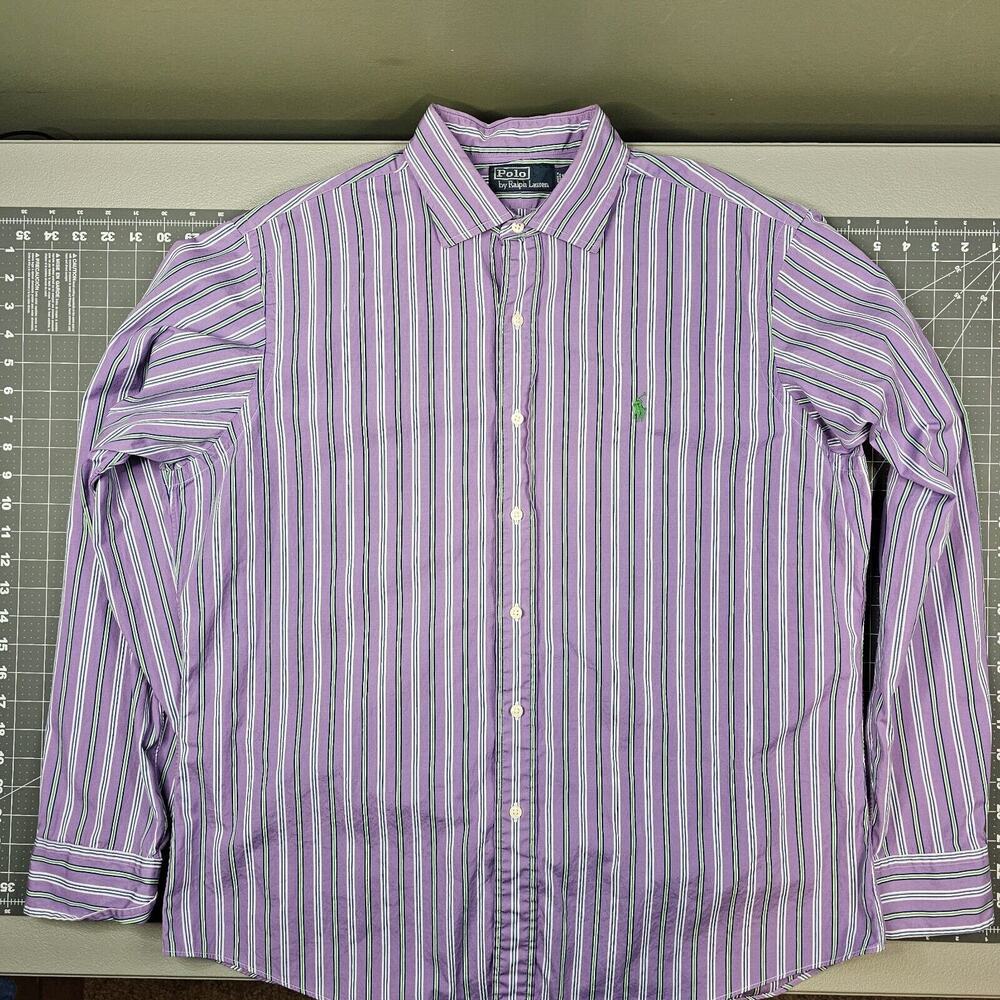 Polo Ralph Lauren Shirt XL Blue Striped Preppy Casual Academia Work Office